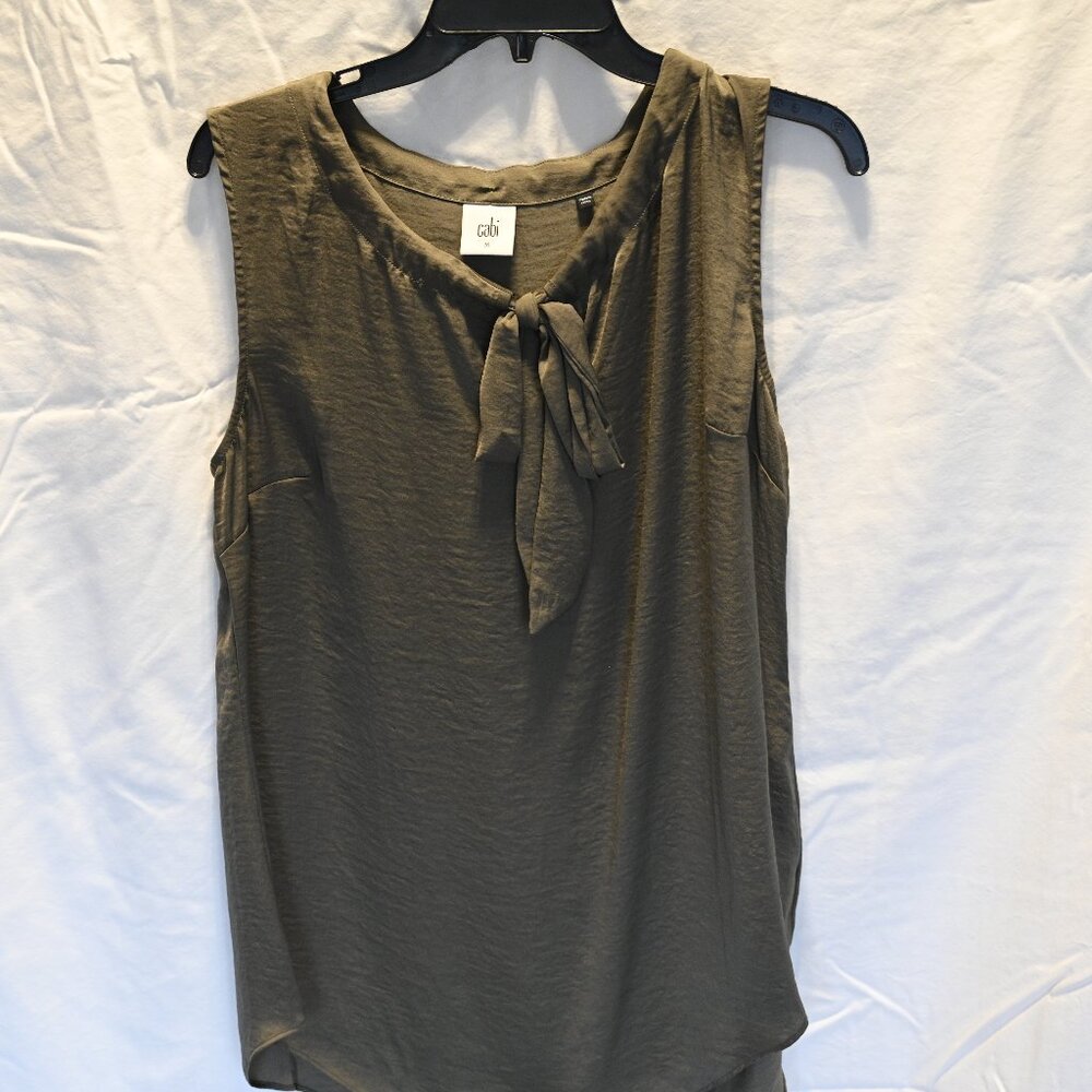 CAbi sleeveless blouse, dark green/olive, size M